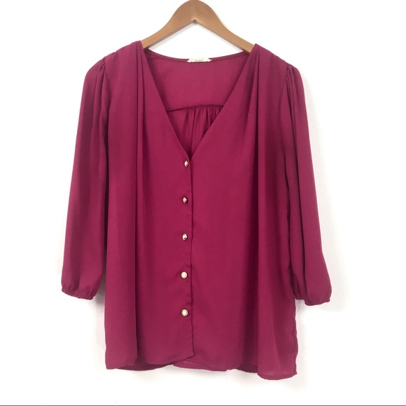 Everly Tops - Everly | Pleated Split Neck Button Down Blouse